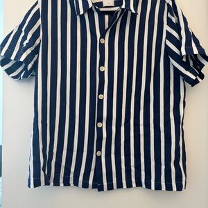 Sandro Candy Stripe Blue and White Casual Button Down Shirt